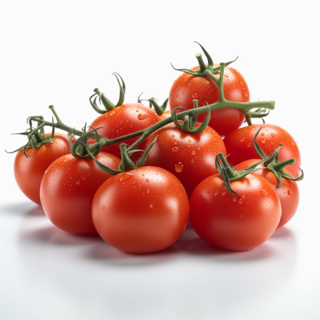 Un bouquet de tomates avec la vigne sur le dessus.