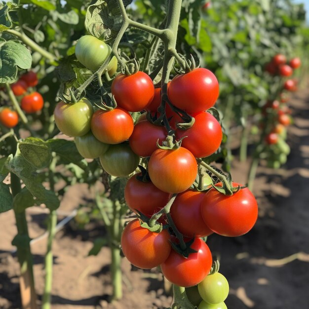 Un bouquet de tomates sur une vigne