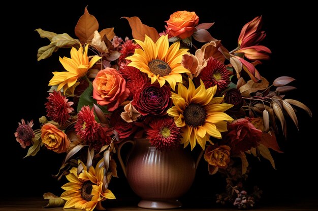 Bouquet de tournesol avec des tournesols et des pionnées