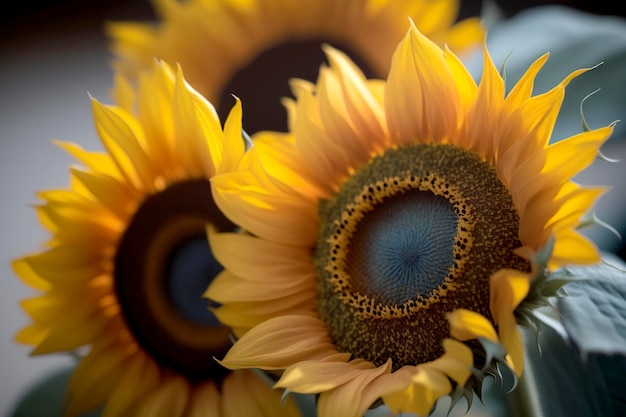 Un bouquet de tournesols au centre bleu