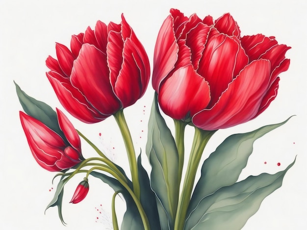 Bouquet de tulipes aquarelle rouge et rose