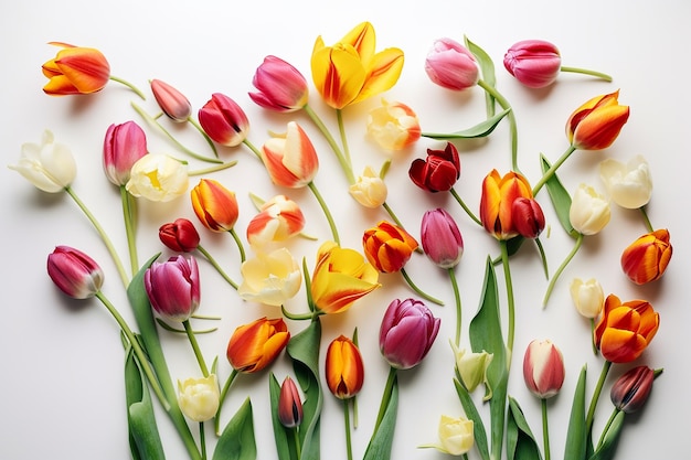 Photo un bouquet de tulipes colorées sur fond blanc