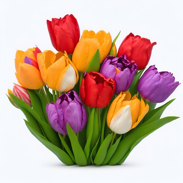 Un bouquet de tulipes colorées sont dans un vase.