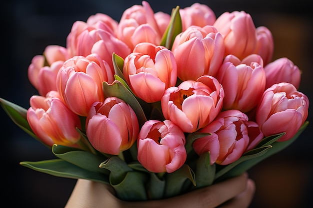 Un bouquet de tulipes dans la main