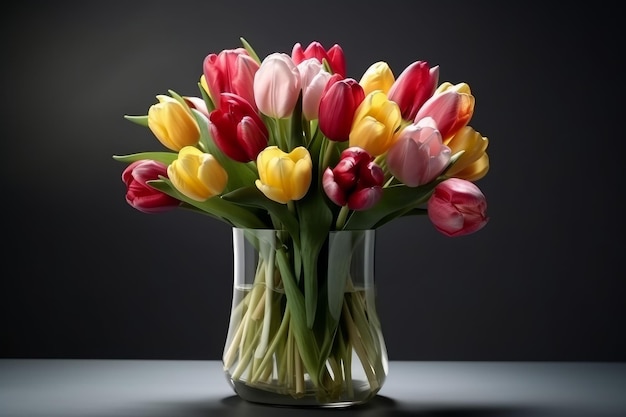 Bouquet de tulipes dans un vase en verre Generate Ai