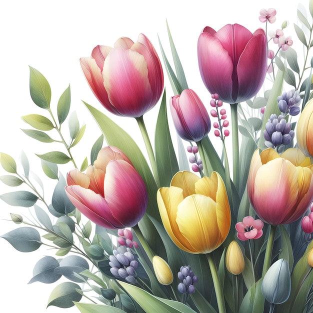bouquet de tulipes fleurs à l'aquarelle tulipes à l'eau tulipes
