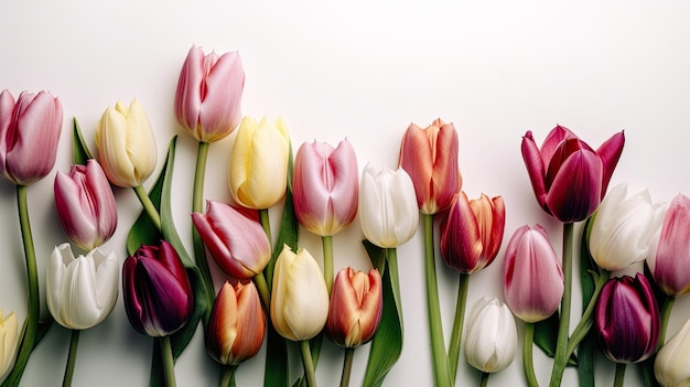 Un bouquet de tulipes sur fond blanc