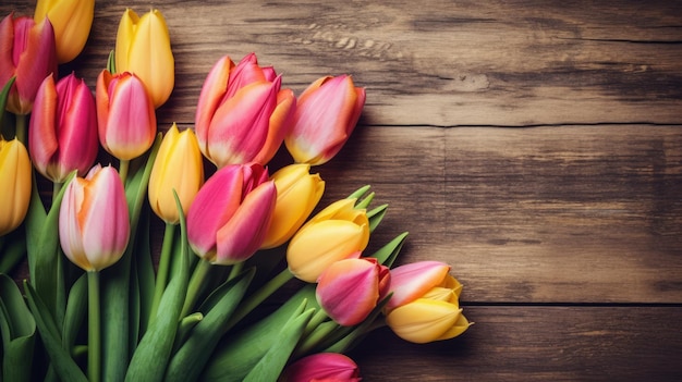 Un bouquet de tulipes sur un fond en bois