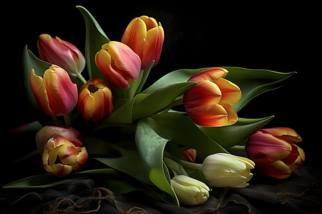 Bouquet de tulipes sur fond noir