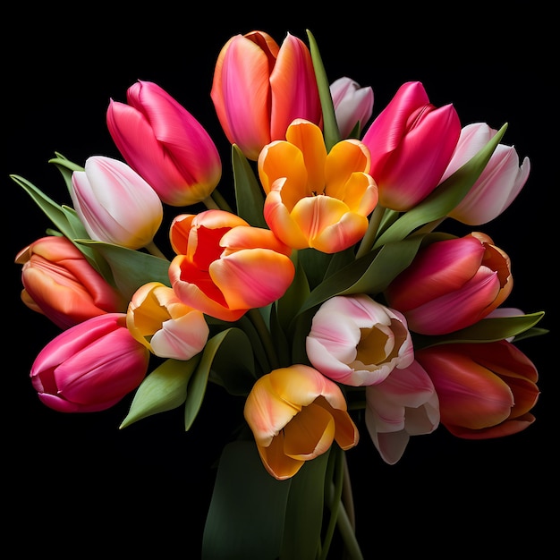 Bouquet de tulipes sur fond noir