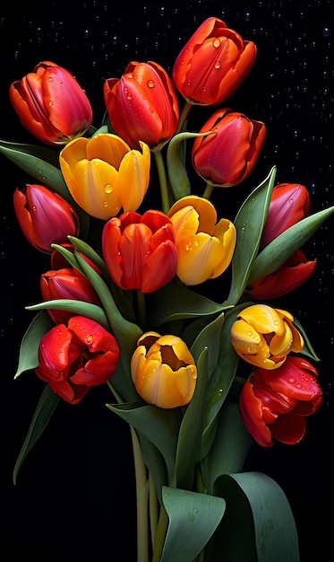 Bouquet de tulipes sur un fond noir