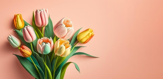 Bouquet de tulipes sur fond rose AI générative