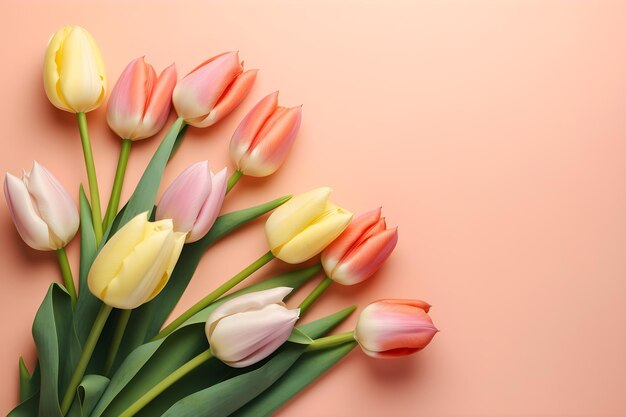 Un bouquet de tulipes sur fond rose pour la fête des mères