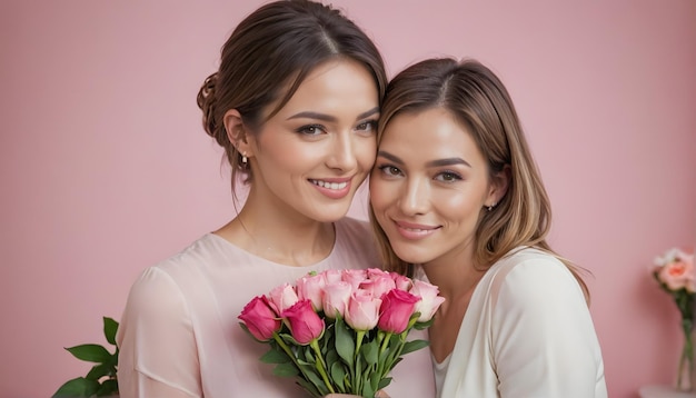 un bouquet de tulipes avec un fond rose