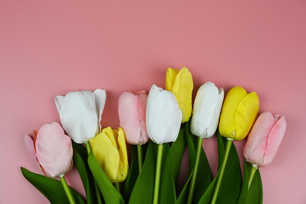 Bouquet de tulipes sur fond rose