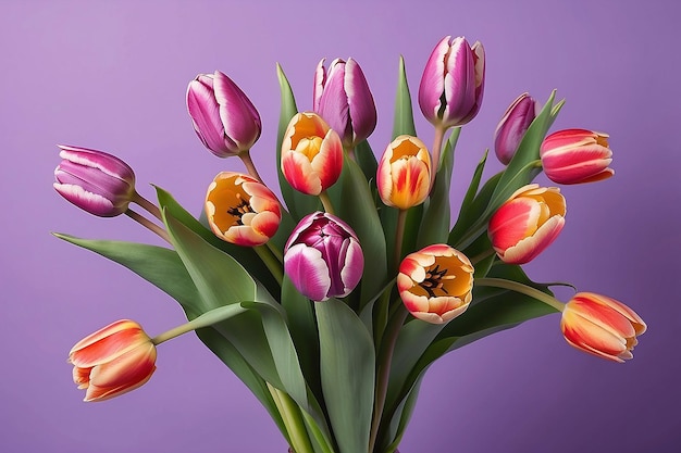 Un bouquet de tulipes sur un fond violet