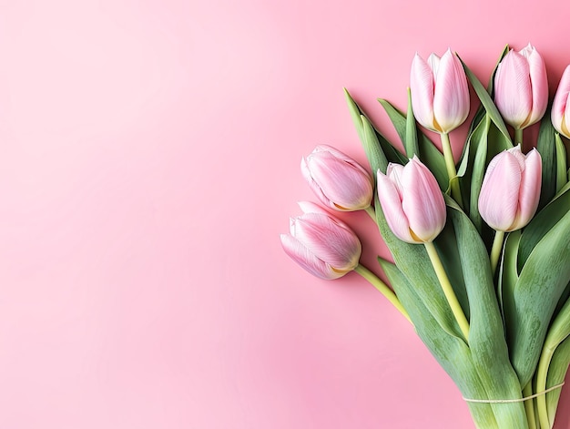 Photo bouquet de tulipes de printemps sur fond rose