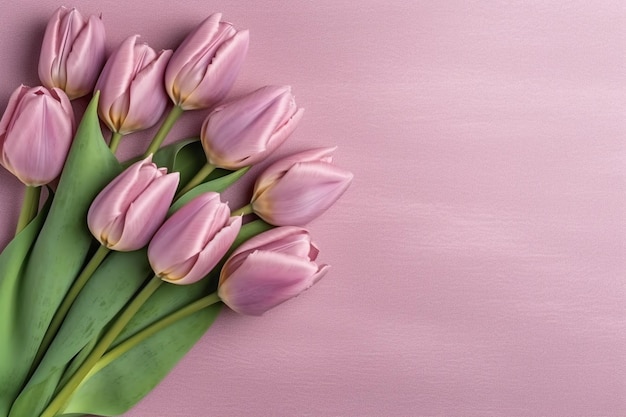 Un bouquet de tulipes roses sur fond rose