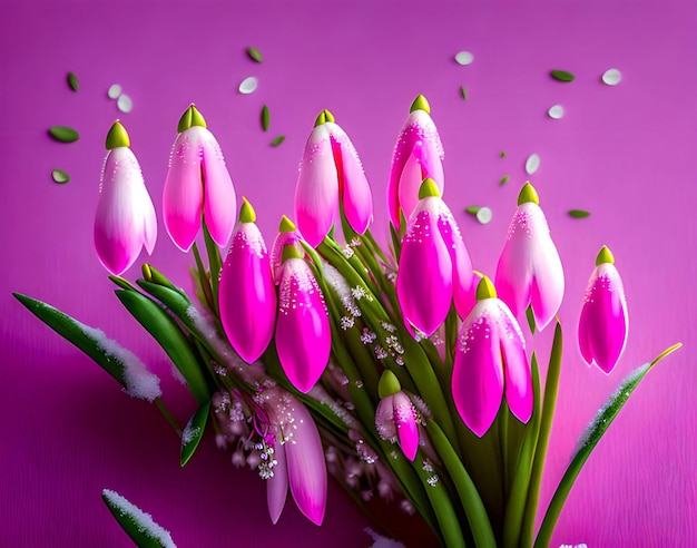 Un bouquet de tulipes roses avec le mot tulipes en bas.