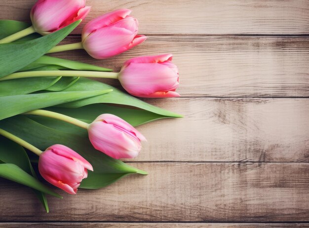 Bouquet de tulipes rouges sur fond de bois Fleurs de printemps Fond de fête des mères