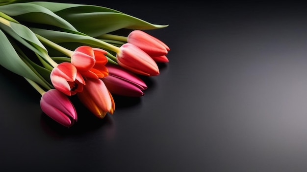 Photo un bouquet de tulipes rouges sur un fond noir