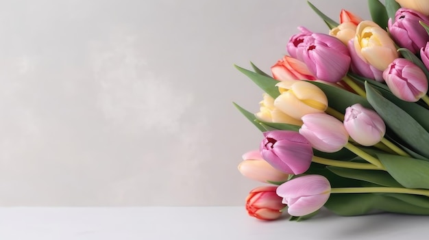 Un bouquet de tulipes sur un tableau blanc