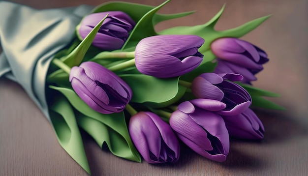 Bouquet de tulipes violettes sur fond pastel AI générative