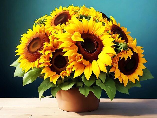 Un bouquet de vase de tournesols sur une table