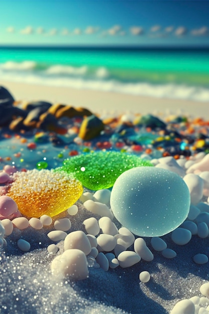 Bouquet de verre de mer assis au sommet d'une ai générative de plage de sable