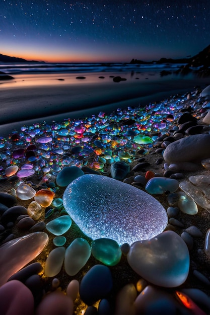 Bouquet de verre de mer assis au sommet d'une ai générative de plage