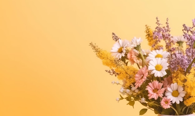 Un bouquet vibrant de fleurs assorties sur un fond jaune vif AI Generative