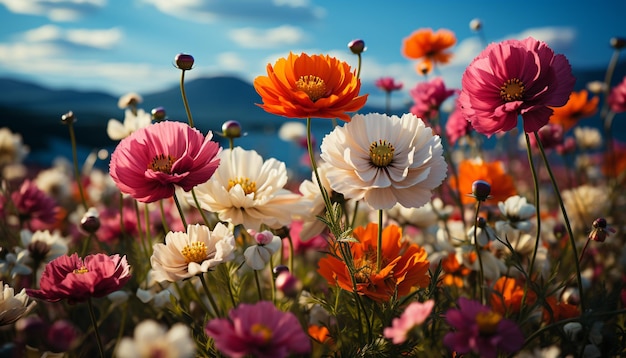 Photo un bouquet vibrant de fleurs colorées illumine le pré généré par l'intelligence artificielle