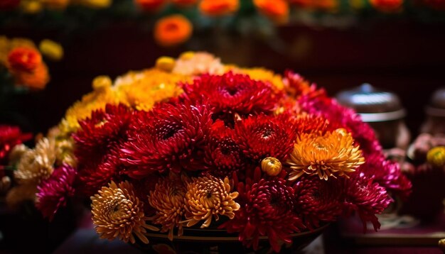 Photo un bouquet vibrant de fleurs multicolores apporte de la fraîcheur à l'intérieur générée par l'ia