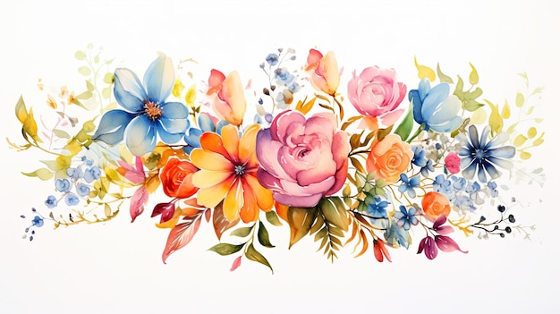 Bouquets de fleurs à l'aquarelle illustration clipart et branche florale de rose avec des feuilles vertes pour carte de vœux ou carte d'invitation de mariage sur fond blanc