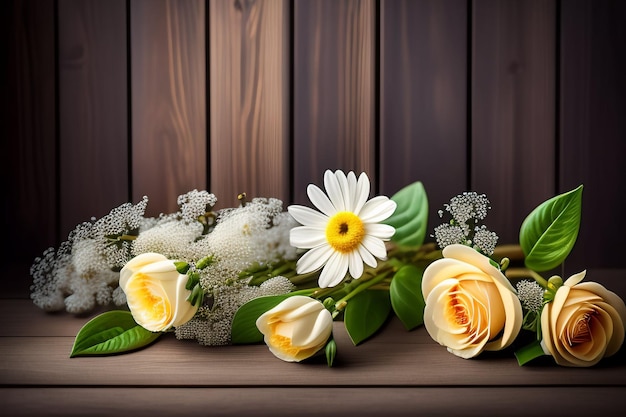Bouquets de fleurs sur une table en bois