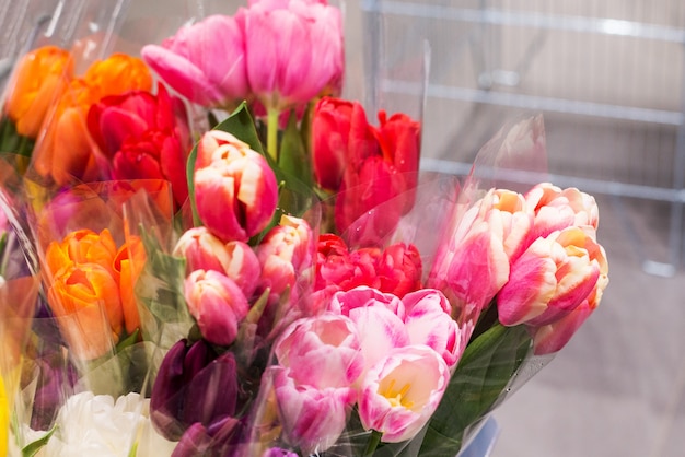 Bouquets de tulipes dans le magasin.