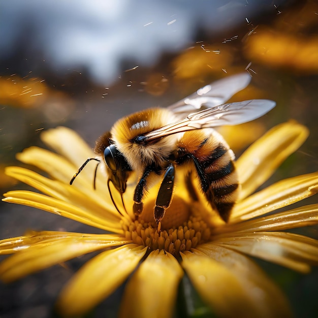 Le bourdon sur une fleur jaune