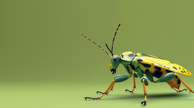 Photo bourdon vert et jaune avec de longues antennes sur un fond vert