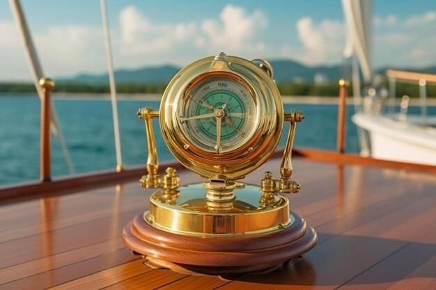 Photo une boussole dorée sur un bateau en bois avec le numéro 10 dessus