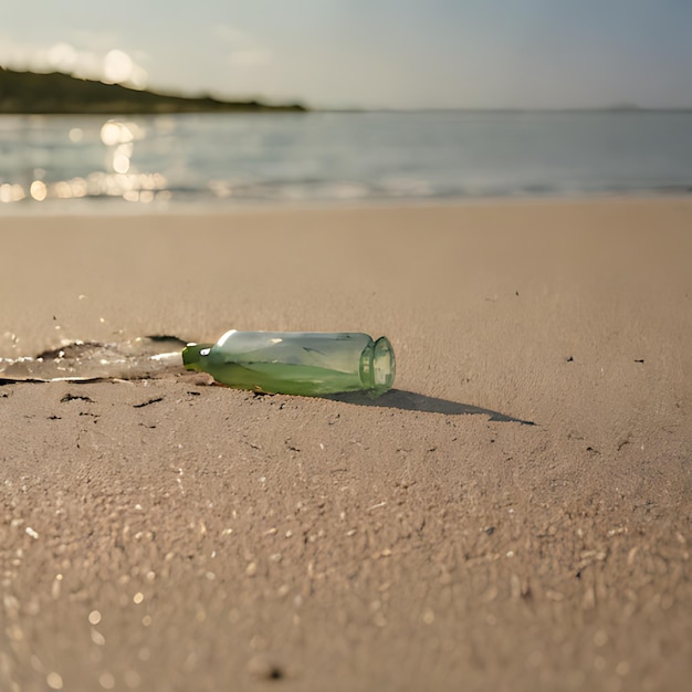 Photo une bouteille d'alcool sur le sable d'une plage