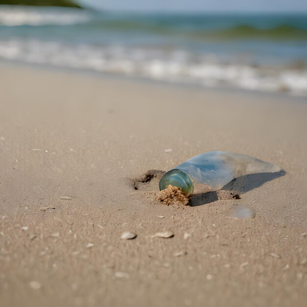 Photo une bouteille d'algues est posée sur la plage