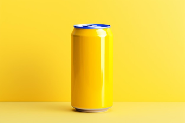 Bouteille d'aluminium jaune vide pour la publicité isolée sur fond jaune