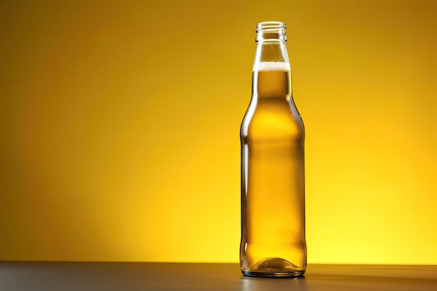 Une bouteille de bière sur fond jaune