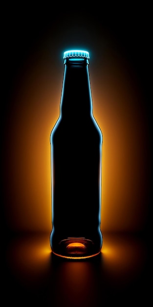 Bouteille de bière en néon, panneau lumineux, bannière lumineuse, logo de bière, emblème