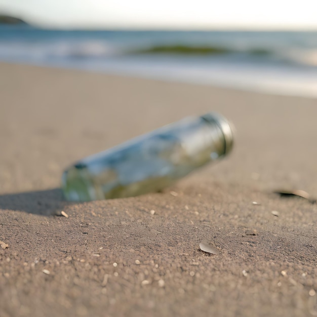 Photo une bouteille de bière posée sur le sable de la plage