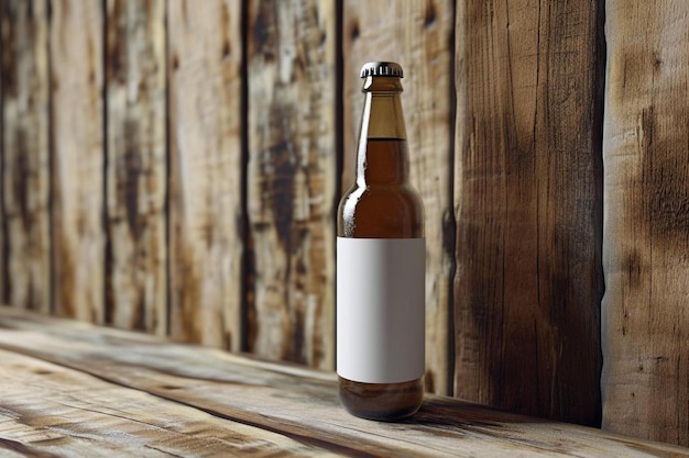 une bouteille de bière posée sur une table en bois