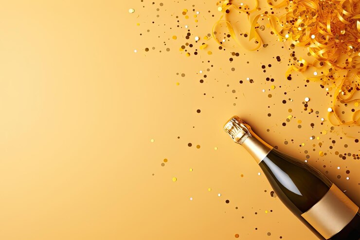 Photo bouteille de champagne confetti de champagne