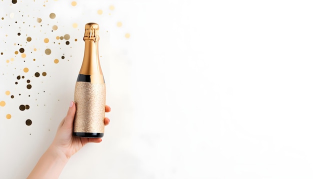 Photo bouteille de champagne confetti étoiles et feux de fête arrière-plan festif anniversaire ou mariage