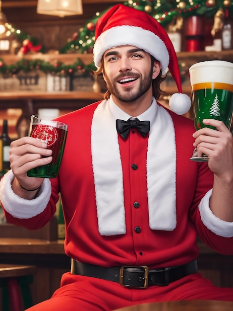 Bouteille de champagne du Père Noël célébration d'hiver joyeux Noël homme chapeau de Père Noël cadeaux de nouvelle année Noël décembre