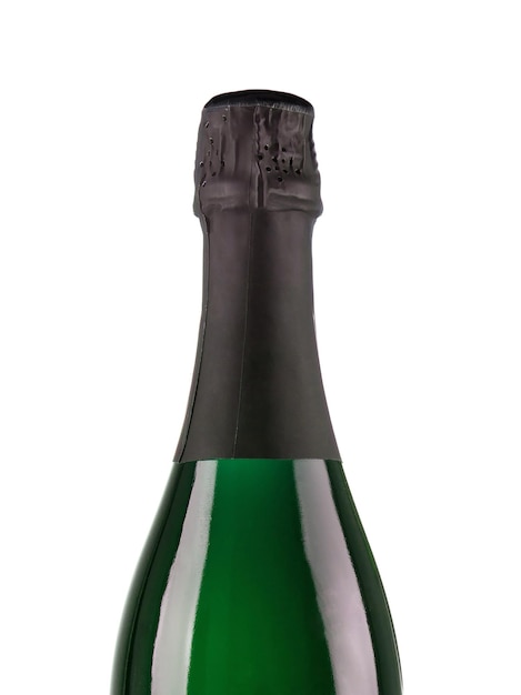 Bouteille de champagne sur fond blanc